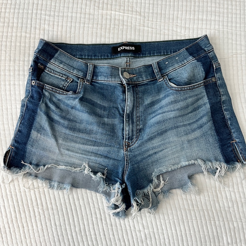Express Blue Jean Shorts with Distressed Look